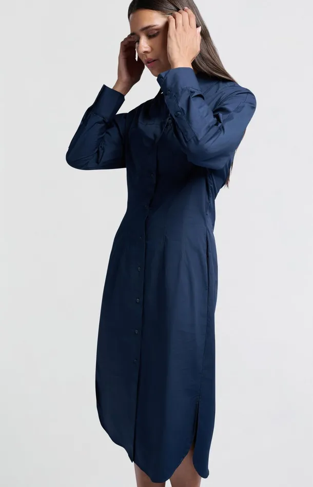 Midi Shirt Dress With Buttons Collar And Long Sleeves Outer Space Blue Women YAYA Dresses Midi Shirt Dress With Buttons Collar And Long Sleeves Outer Space Blue Women YAYA Dresses