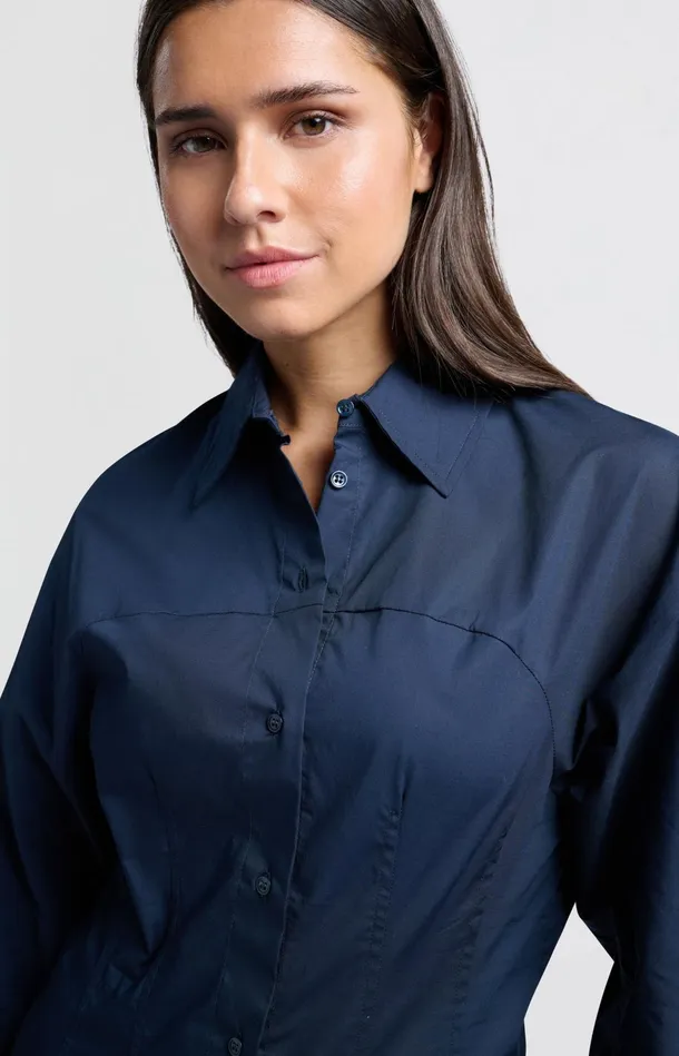 Midi Shirt Dress With Buttons Collar And Long Sleeves Outer Space Blue Women YAYA Dresses Midi Shirt Dress With Buttons Collar And Long Sleeves Outer Space Blue Women YAYA Dresses