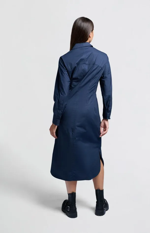 Midi Shirt Dress With Buttons Collar And Long Sleeves Outer Space Blue Women YAYA Dresses Midi Shirt Dress With Buttons Collar And Long Sleeves Outer Space Blue Women YAYA Dresses