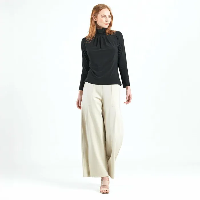 Mock Neck Pleated Detail Top 8211 Black Women Clara Sunwoo Tops Tunics
