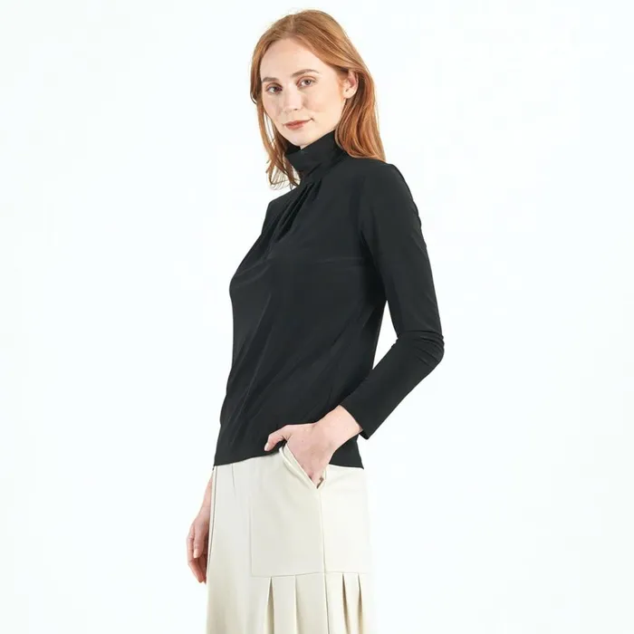 Mock Neck Pleated Detail Top 8211 Black Women Clara Sunwoo Tops Tunics