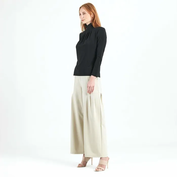 Mock Neck Pleated Detail Top 8211 Black Women Clara Sunwoo Tops Tunics