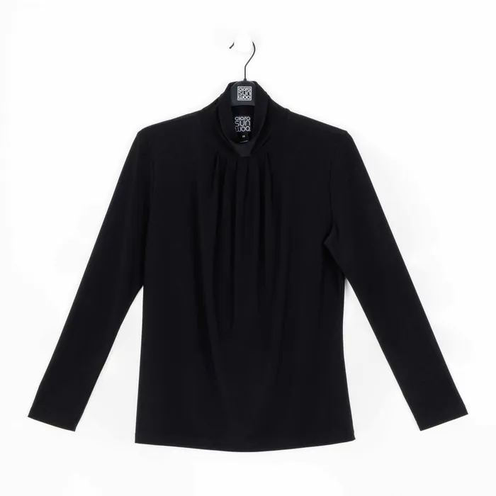 Mock Neck Pleated Detail Top 8211 Black Women Clara Sunwoo Tops Tunics
