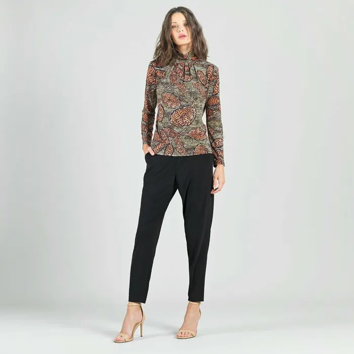 Mock Neck Pleated Detail Top 8211 Mosaic Leaves Women Clara Sunwoo Tops Tunics