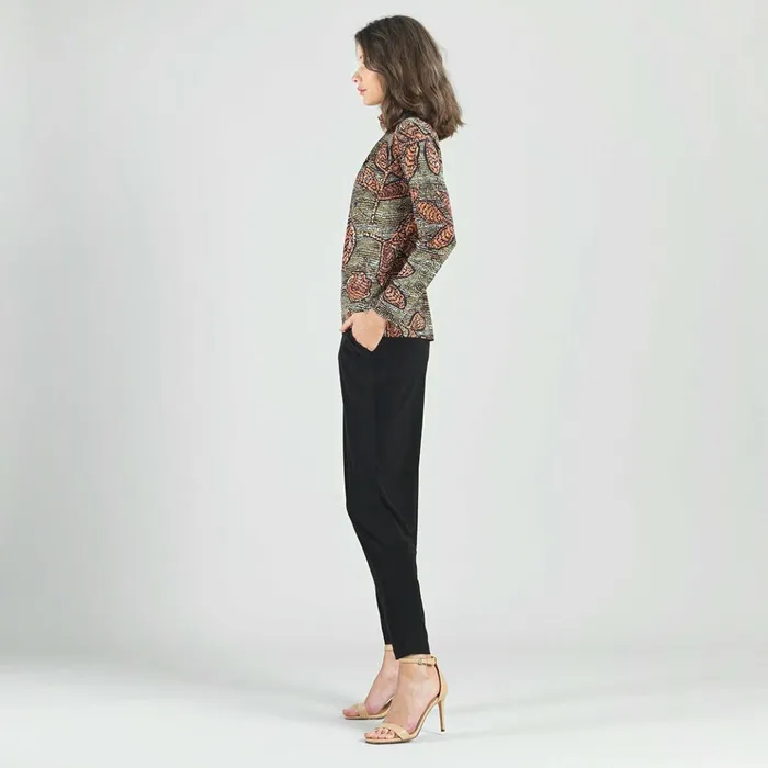 Mock Neck Pleated Detail Top 8211 Mosaic Leaves Women Clara Sunwoo Tops Tunics