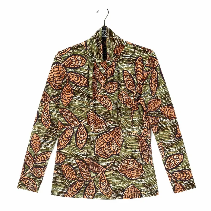Mock Neck Pleated Detail Top 8211 Mosaic Leaves Women Clara Sunwoo Tops Tunics