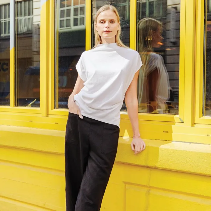 Modal Cotton 8211 Funnel Neck Side Cinched Top 8211 White 8211 Final Sale Women Clara Sunwoo Tops Tunics