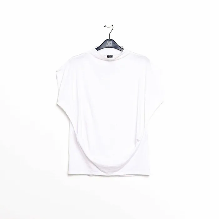 Modal Cotton 8211 Funnel Neck Side Cinched Top 8211 White 8211 Final Sale Women Clara Sunwoo Tops Tunics