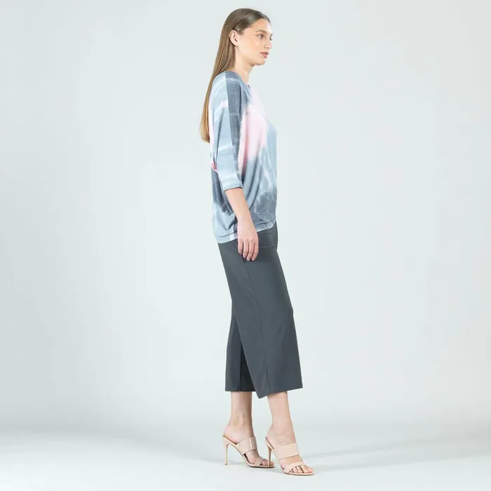 Ombre Print Half and Half Sleeve Top 8211 GreyBlush 8211 Final Sale Women Clara Sunwoo Tops Tunics