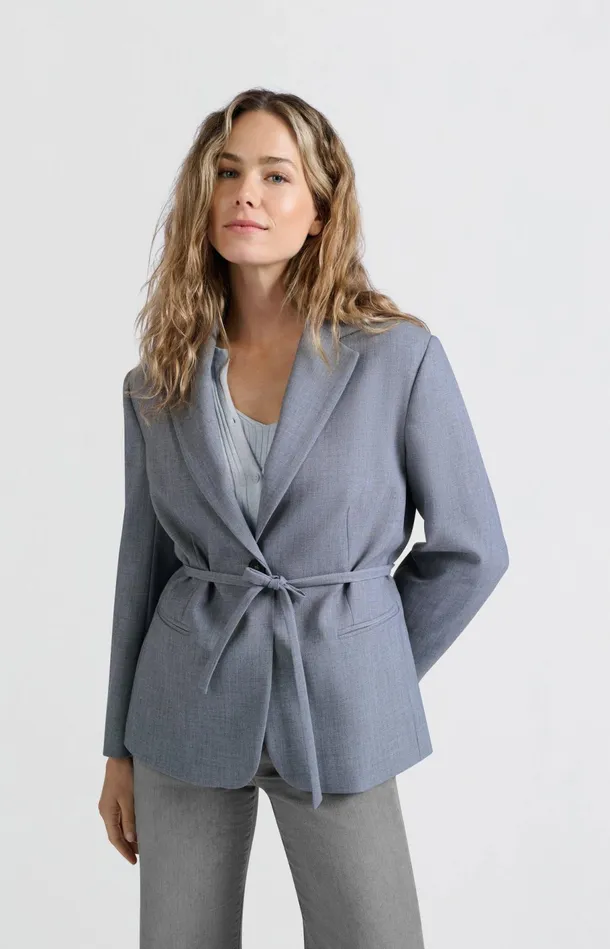 Oversized Blazer With Belt And Classic Lapels Naval Academy Blue Melange Women YAYA Blazers Oversized Blazer With Belt And Classic Lapels Naval Academy Blue Melange Women YAYA Blazers
