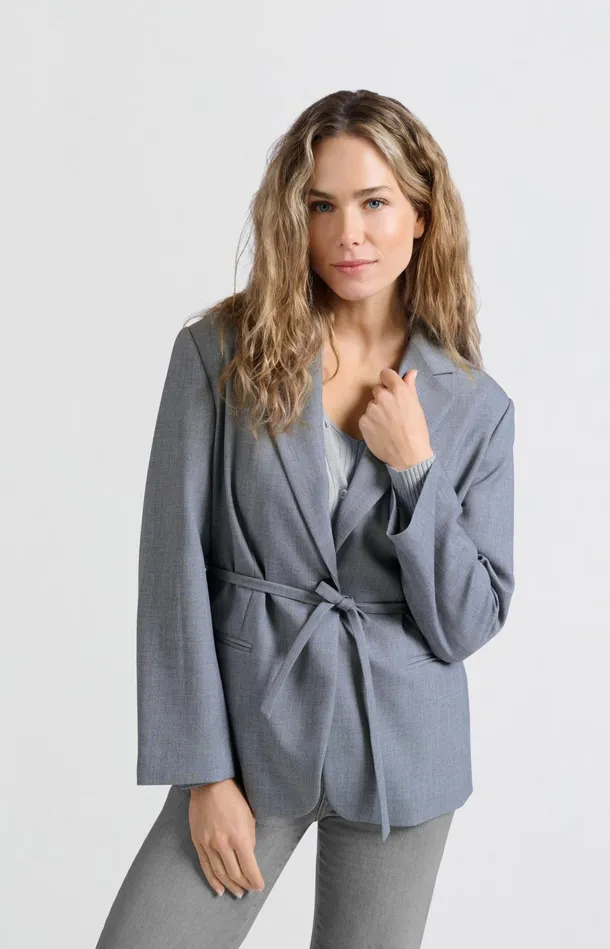 Oversized Blazer With Belt And Classic Lapels Naval Academy Blue Melange Women YAYA Blazers Oversized Blazer With Belt And Classic Lapels Naval Academy Blue Melange Women YAYA Blazers
