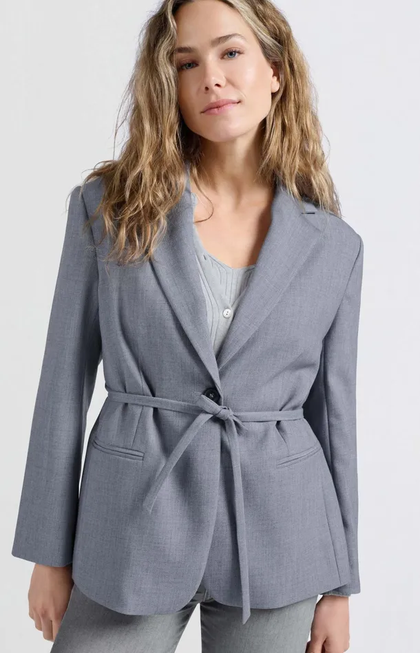 Oversized Blazer With Belt And Classic Lapels Naval Academy Blue Melange Women YAYA Blazers Oversized Blazer With Belt And Classic Lapels Naval Academy Blue Melange Women YAYA Blazers