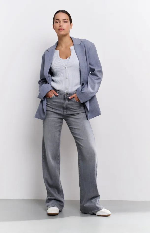 Oversized Blazer With Belt And Classic Lapels Naval Academy Blue Melange Women YAYA Blazers Oversized Blazer With Belt And Classic Lapels Naval Academy Blue Melange Women YAYA Blazers