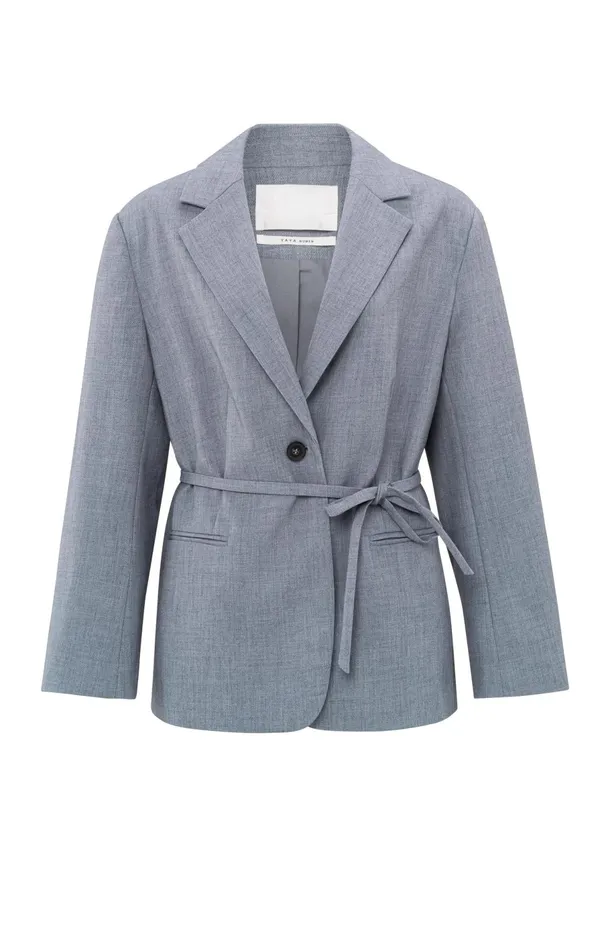 Oversized Blazer With Belt And Classic Lapels Naval Academy Blue Melange Women YAYA Blazers Oversized Blazer With Belt And Classic Lapels Naval Academy Blue Melange Women YAYA Blazers
