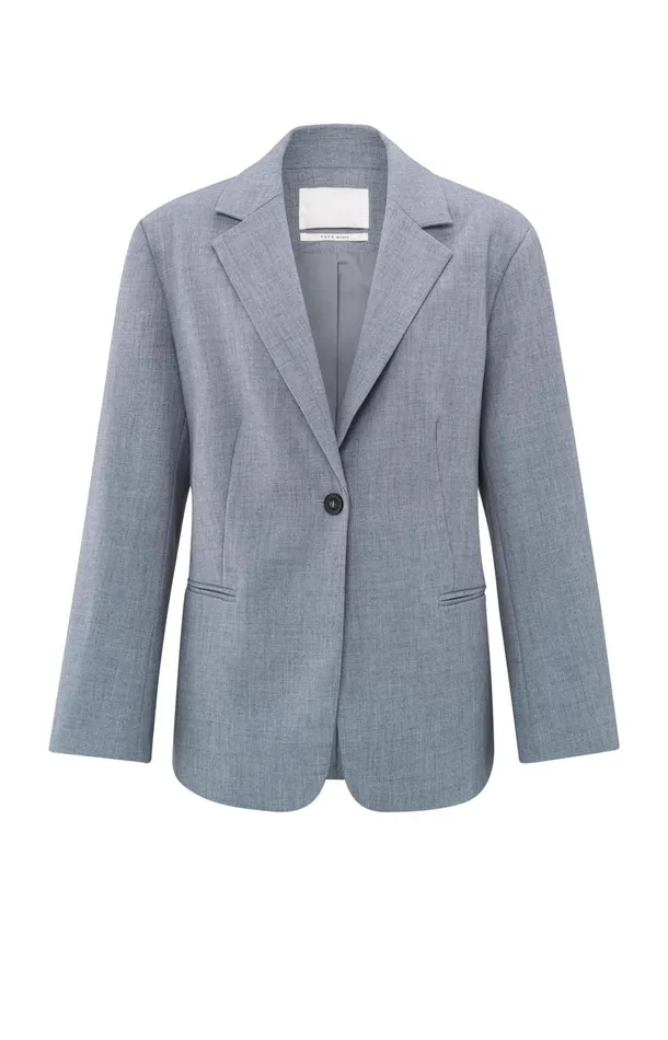 Oversized Blazer With Belt And Classic Lapels Naval Academy Blue Melange Women YAYA Blazers Oversized Blazer With Belt And Classic Lapels Naval Academy Blue Melange Women YAYA Blazers