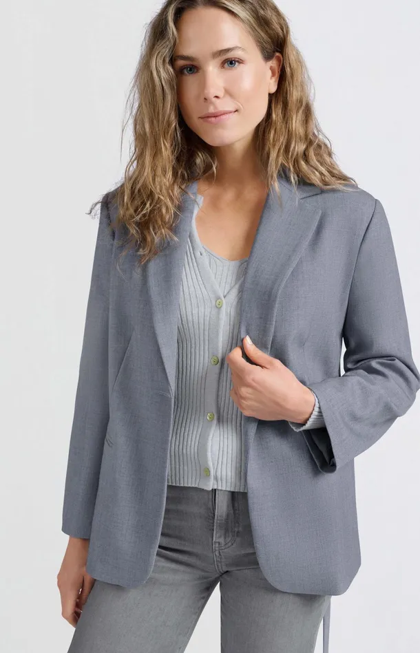 Oversized Blazer With Belt And Classic Lapels Naval Academy Blue Melange Women YAYA Blazers Oversized Blazer With Belt And Classic Lapels Naval Academy Blue Melange Women YAYA Blazers