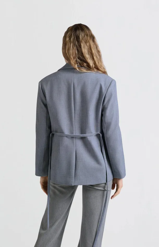 Oversized Blazer With Belt And Classic Lapels Naval Academy Blue Melange Women YAYA Blazers Oversized Blazer With Belt And Classic Lapels Naval Academy Blue Melange Women YAYA Blazers