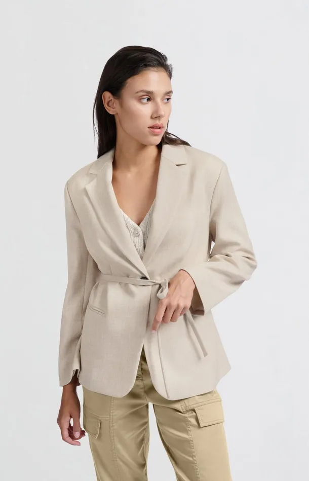 Oversized Blazer With Belt And Classic Lapels Safari Melange Women YAYA Blazers Oversized Blazer With Belt And Classic Lapels Safari Melange Women YAYA Blazers