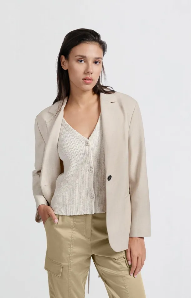 Oversized Blazer With Belt And Classic Lapels Safari Melange Women YAYA Blazers Oversized Blazer With Belt And Classic Lapels Safari Melange Women YAYA Blazers