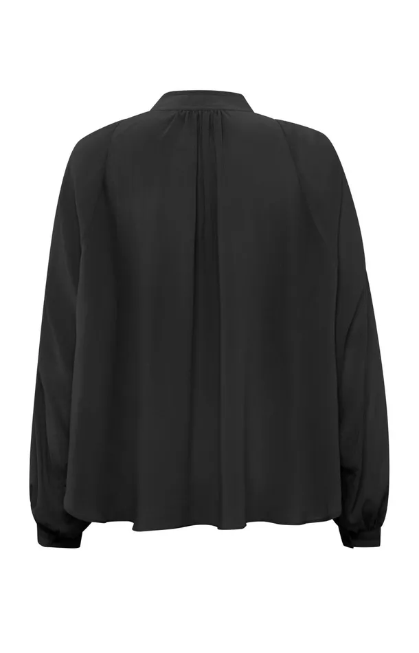 Oversized Blouse With Vneck Big Balloon Sleeves And Button Black Women YAYA Blouses Oversized Blouse With Vneck Big Balloon Sleeves And Button Black Women YAYA Blouses