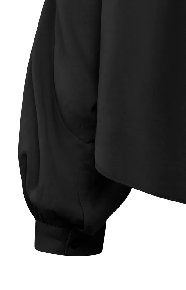 Oversized Blouse With Vneck Big Balloon Sleeves And Button Black Women YAYA Blouses Oversized Blouse With Vneck Big Balloon Sleeves And Button Black Women YAYA Blouses