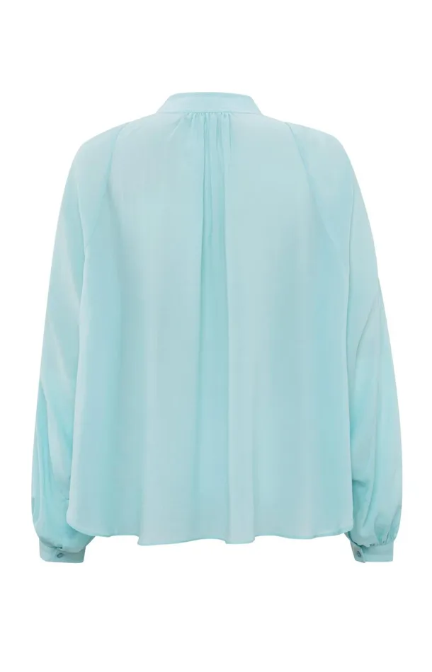 Oversized Blouse With Vneck Big Balloon Sleeves And Button Sea Angel Blue Women YAYA Blouses Oversized Blouse With Vneck Big Balloon Sleeves And Button Sea Angel Blue Women YAYA Blouses