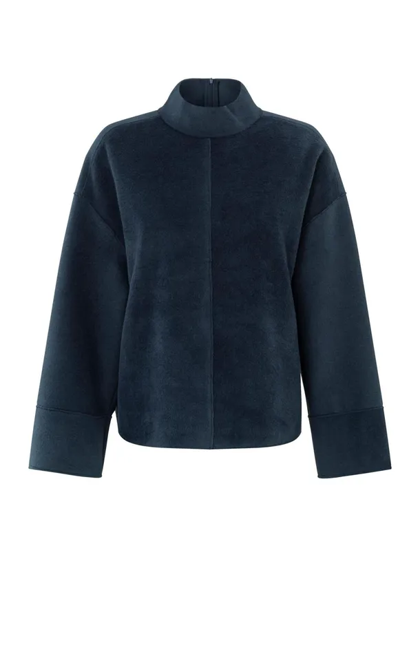 Oversized Dark Blue Sweatshirt With High Neck Outer Space Blue Women YAYA Sweaters Oversized Dark Blue Sweatshirt With High Neck Outer Space Blue Women YAYA Sweaters