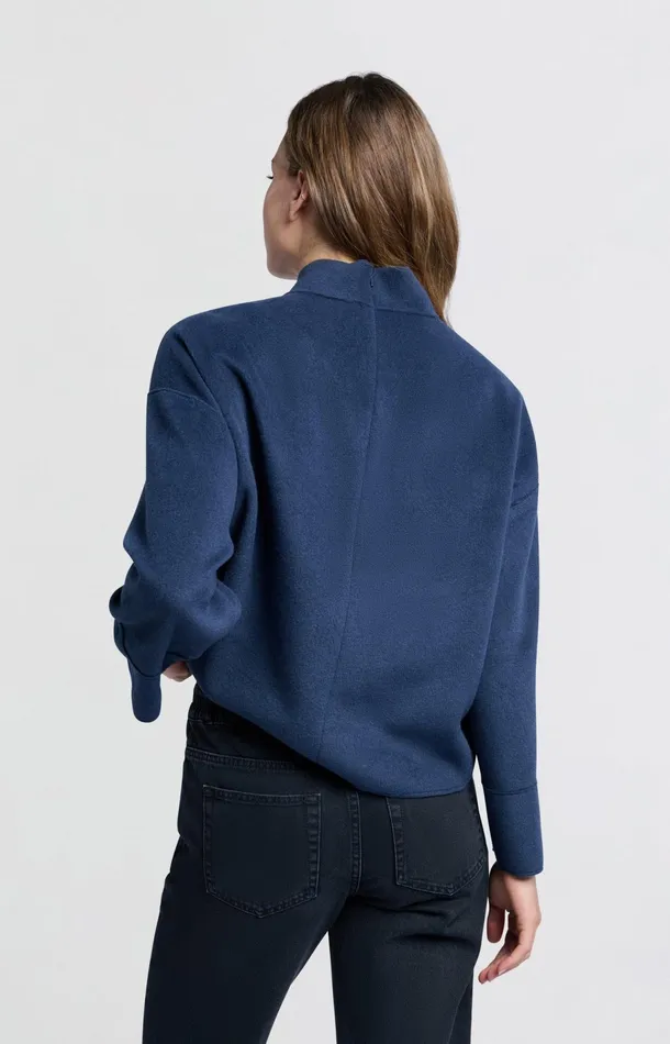 Oversized Dark Blue Sweatshirt With High Neck Outer Space Blue Women YAYA Sweaters Oversized Dark Blue Sweatshirt With High Neck Outer Space Blue Women YAYA Sweaters