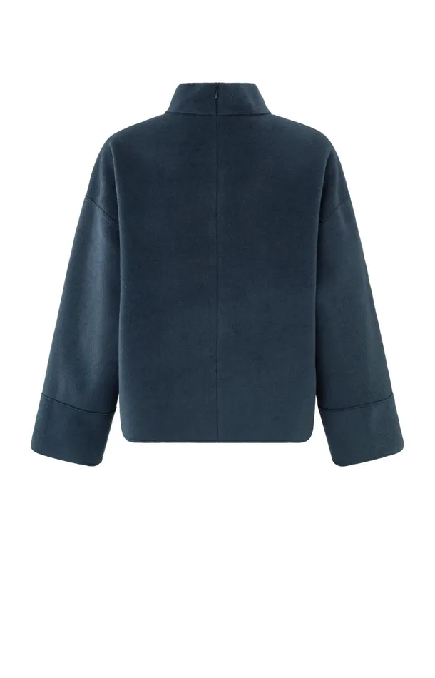 Oversized Dark Blue Sweatshirt With High Neck Outer Space Blue Women YAYA Sweaters Oversized Dark Blue Sweatshirt With High Neck Outer Space Blue Women YAYA Sweaters
