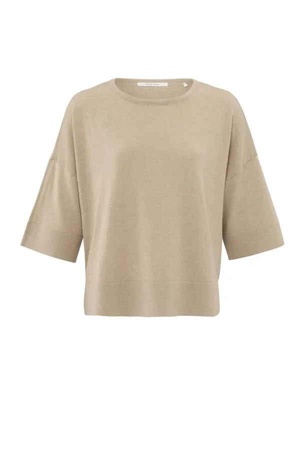 Oversized Fine Knitted Tshirt With Midlength Sleeves Humus Beige Women YAYA Tshirts Oversized Fine Knitted Tshirt With Midlength Sleeves Humus Beige Women YAYA Tshirts
