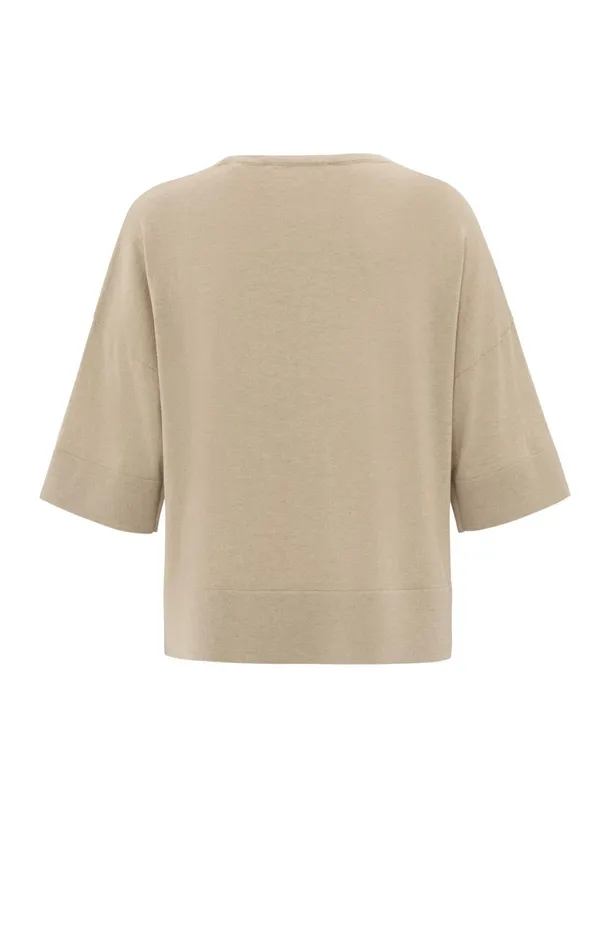 Oversized Fine Knitted Tshirt With Midlength Sleeves Humus Beige Women YAYA Tshirts Oversized Fine Knitted Tshirt With Midlength Sleeves Humus Beige Women YAYA Tshirts