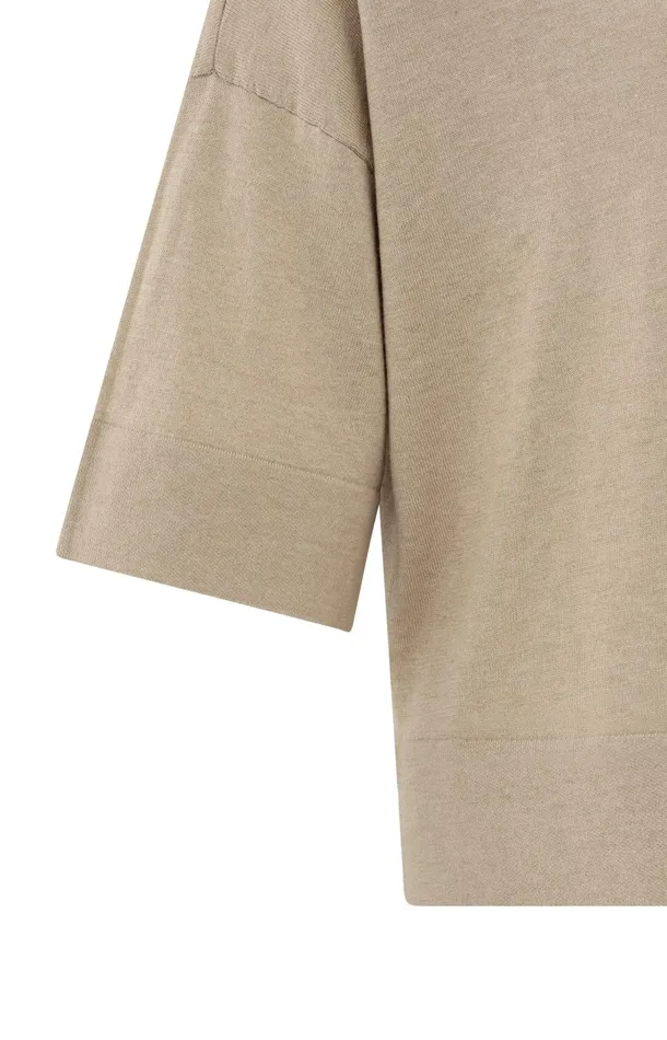 Oversized Fine Knitted Tshirt With Midlength Sleeves Humus Beige Women YAYA Tshirts Oversized Fine Knitted Tshirt With Midlength Sleeves Humus Beige Women YAYA Tshirts