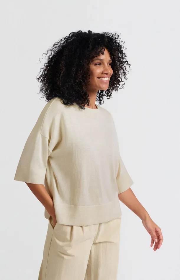 Oversized Fine Knitted Tshirt With Midlength Sleeves Nature Melange Women YAYA Tshirts Oversized Fine Knitted Tshirt With Midlength Sleeves Nature Melange Women YAYA Tshirts