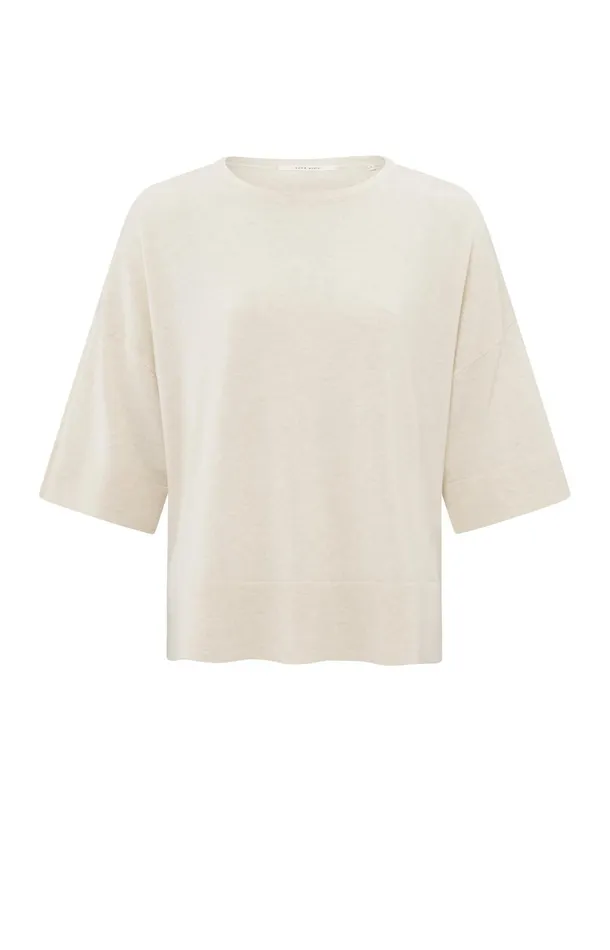 Oversized Fine Knitted Tshirt With Midlength Sleeves Nature Melange Women YAYA Tshirts Oversized Fine Knitted Tshirt With Midlength Sleeves Nature Melange Women YAYA Tshirts