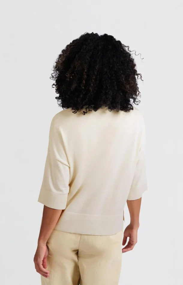 Oversized Fine Knitted Tshirt With Midlength Sleeves Nature Melange Women YAYA Tshirts Oversized Fine Knitted Tshirt With Midlength Sleeves Nature Melange Women YAYA Tshirts