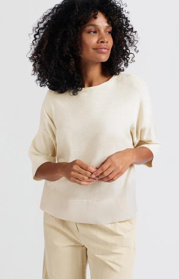 Oversized Fine Knitted Tshirt With Midlength Sleeves Nature Melange Women YAYA Tshirts Oversized Fine Knitted Tshirt With Midlength Sleeves Nature Melange Women YAYA Tshirts