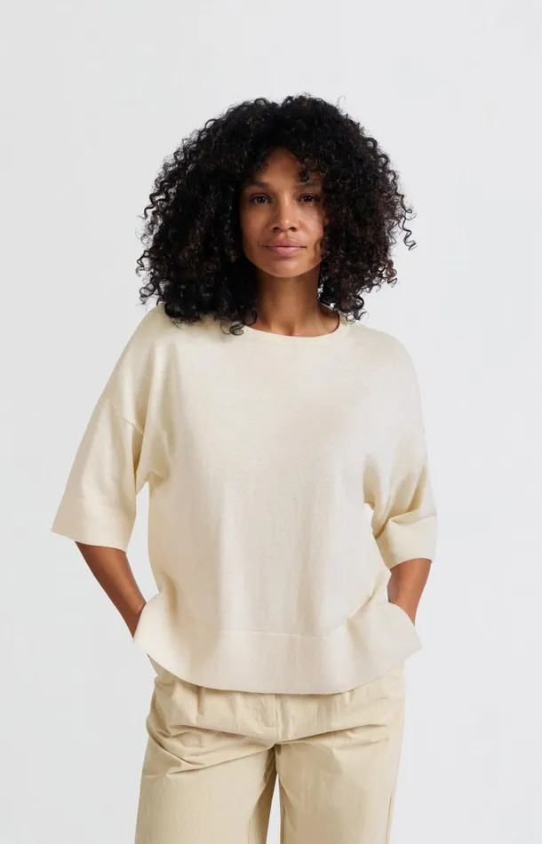 Oversized Fine Knitted Tshirt With Midlength Sleeves Nature Melange Women YAYA Tshirts Oversized Fine Knitted Tshirt With Midlength Sleeves Nature Melange Women YAYA Tshirts