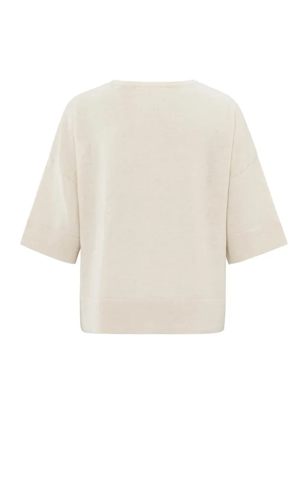 Oversized Fine Knitted Tshirt With Midlength Sleeves Nature Melange Women YAYA Tshirts Oversized Fine Knitted Tshirt With Midlength Sleeves Nature Melange Women YAYA Tshirts