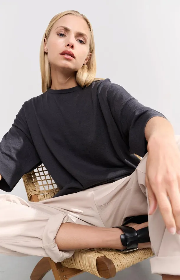 Oversized Fine Knitted Tshirt With Midlength Sleeves Phantom Women YAYA Tshirts Oversized Fine Knitted Tshirt With Midlength Sleeves Phantom Women YAYA Tshirts