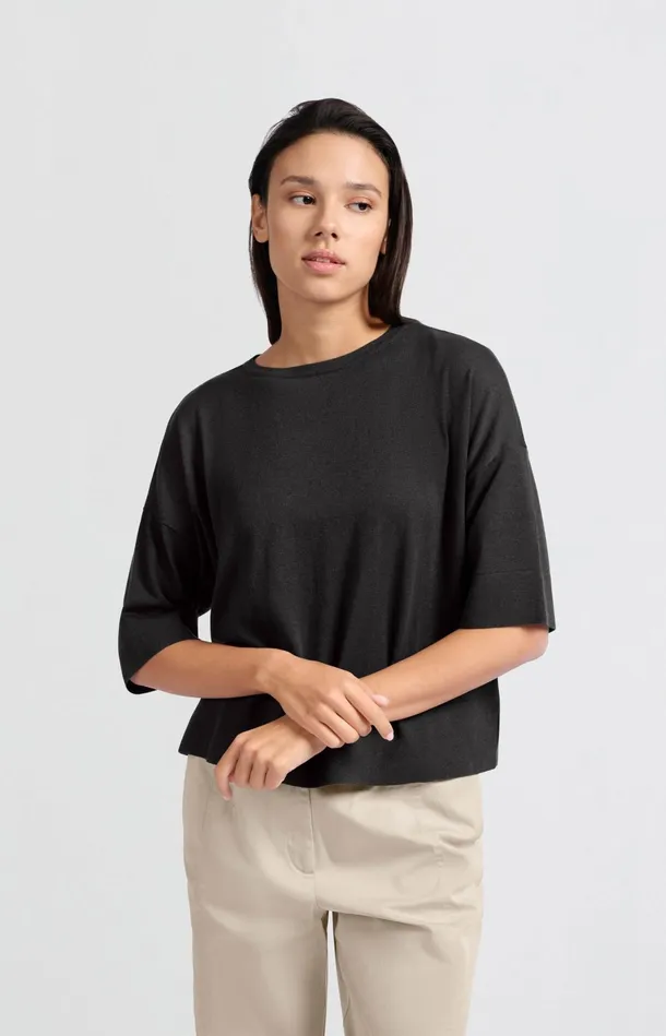 Oversized Fine Knitted Tshirt With Midlength Sleeves Phantom Women YAYA Tshirts Oversized Fine Knitted Tshirt With Midlength Sleeves Phantom Women YAYA Tshirts