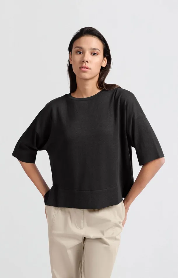 Oversized Fine Knitted Tshirt With Midlength Sleeves Phantom Women YAYA Tshirts Oversized Fine Knitted Tshirt With Midlength Sleeves Phantom Women YAYA Tshirts