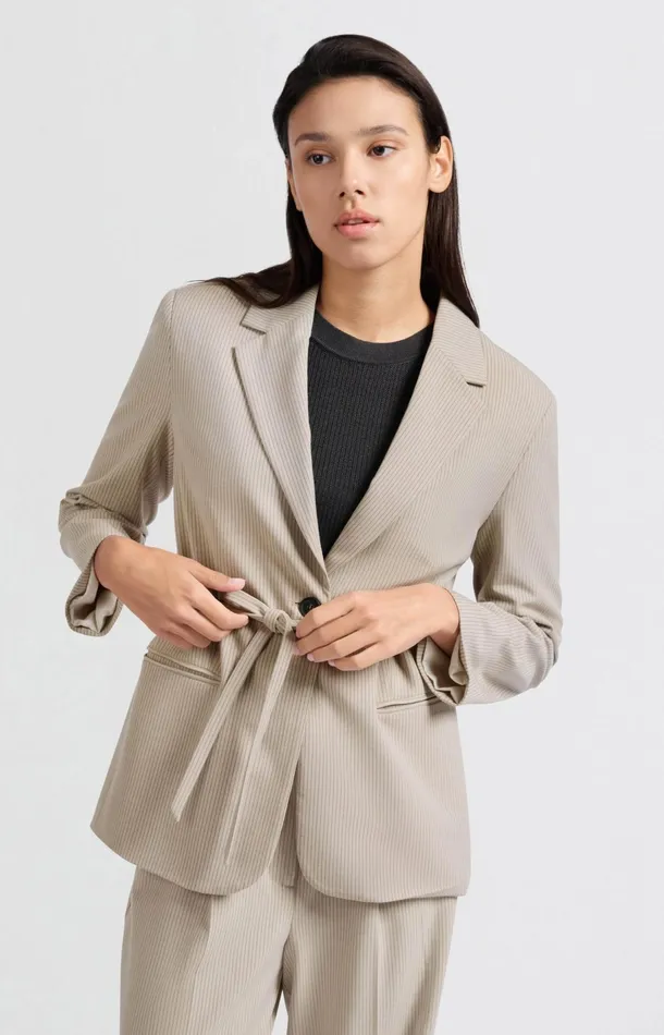 Oversized Pinstripe Blazer With Tie Belt Humus Beige Dessin Women YAYA Blazers Oversized Pinstripe Blazer With Tie Belt Humus Beige Dessin Women YAYA Blazers