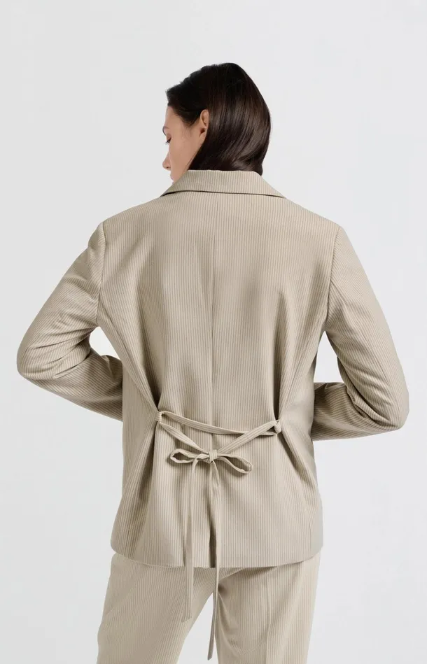 Oversized Pinstripe Blazer With Tie Belt Humus Beige Dessin Women YAYA Blazers Oversized Pinstripe Blazer With Tie Belt Humus Beige Dessin Women YAYA Blazers