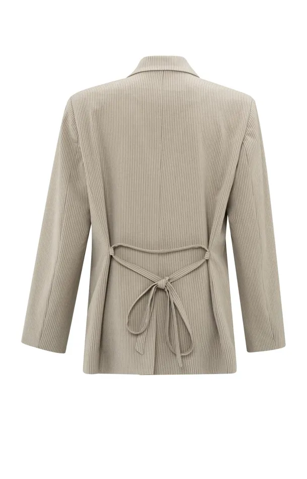 Oversized Pinstripe Blazer With Tie Belt Humus Beige Dessin Women YAYA Blazers Oversized Pinstripe Blazer With Tie Belt Humus Beige Dessin Women YAYA Blazers