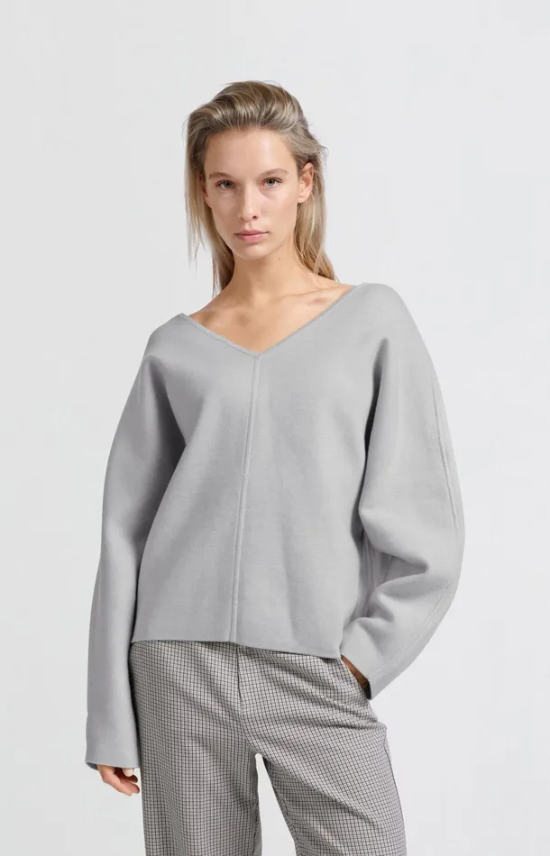 Oversized Sweater With Vneck And Long Sleeves Harbor Mist Grey Women YAYA Sweaters Oversized Sweater With Vneck And Long Sleeves Harbor Mist Grey Women YAYA Sweaters