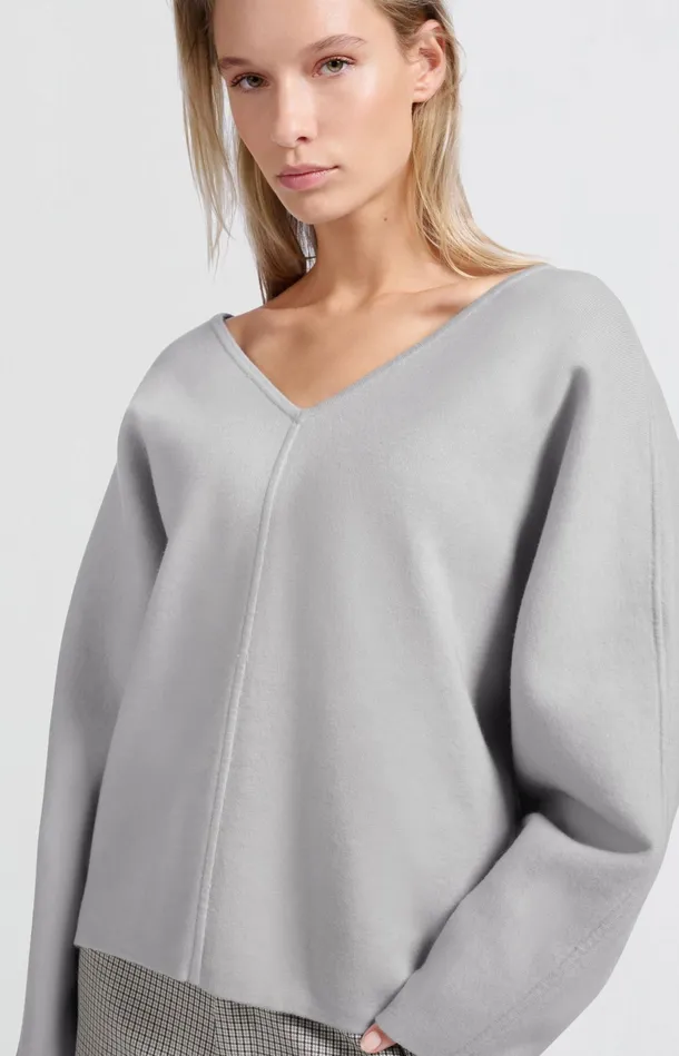 Oversized Sweater With Vneck And Long Sleeves Harbor Mist Grey Women YAYA Sweaters Oversized Sweater With Vneck And Long Sleeves Harbor Mist Grey Women YAYA Sweaters