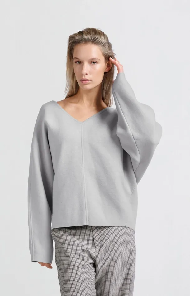 Oversized Sweater With Vneck And Long Sleeves Harbor Mist Grey Women YAYA Sweaters Oversized Sweater With Vneck And Long Sleeves Harbor Mist Grey Women YAYA Sweaters