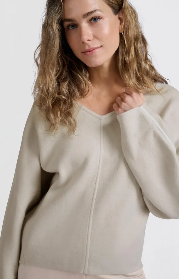 Oversized Sweater With Vneck And Long Sleeves Pumice Stone Beige Women YAYA Sweaters Oversized Sweater With Vneck And Long Sleeves Pumice Stone Beige Women YAYA Sweaters