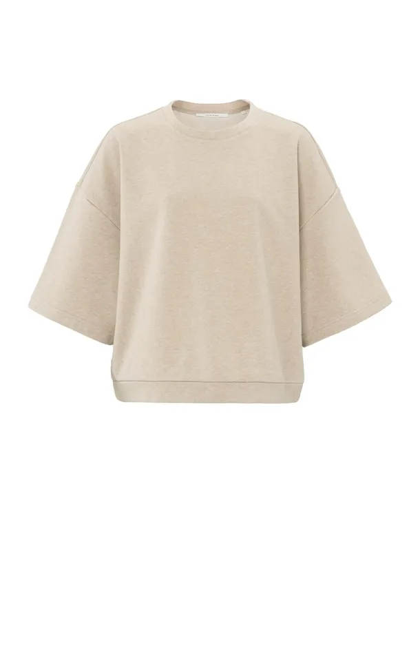 Oversized Sweatshirt With Short Wide Sleeves Humus Beige Melange Women YAYA Sweaters Oversized Sweatshirt With Short Wide Sleeves Humus Beige Melange Women YAYA Sweaters