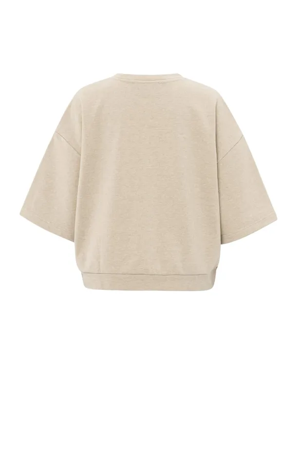 Oversized Sweatshirt With Short Wide Sleeves Humus Beige Melange Women YAYA Sweaters Oversized Sweatshirt With Short Wide Sleeves Humus Beige Melange Women YAYA Sweaters